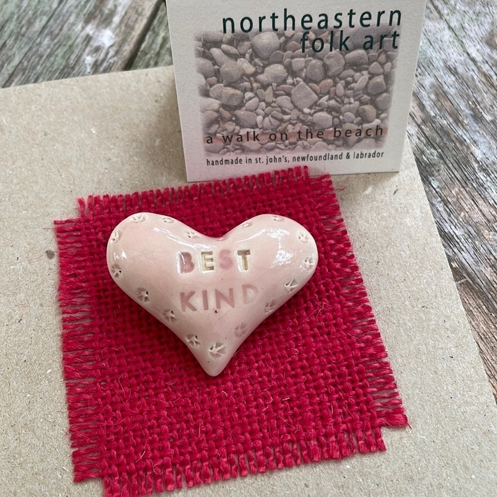 Pink Best Kind Ceramic Stone Handmade Heart Pin